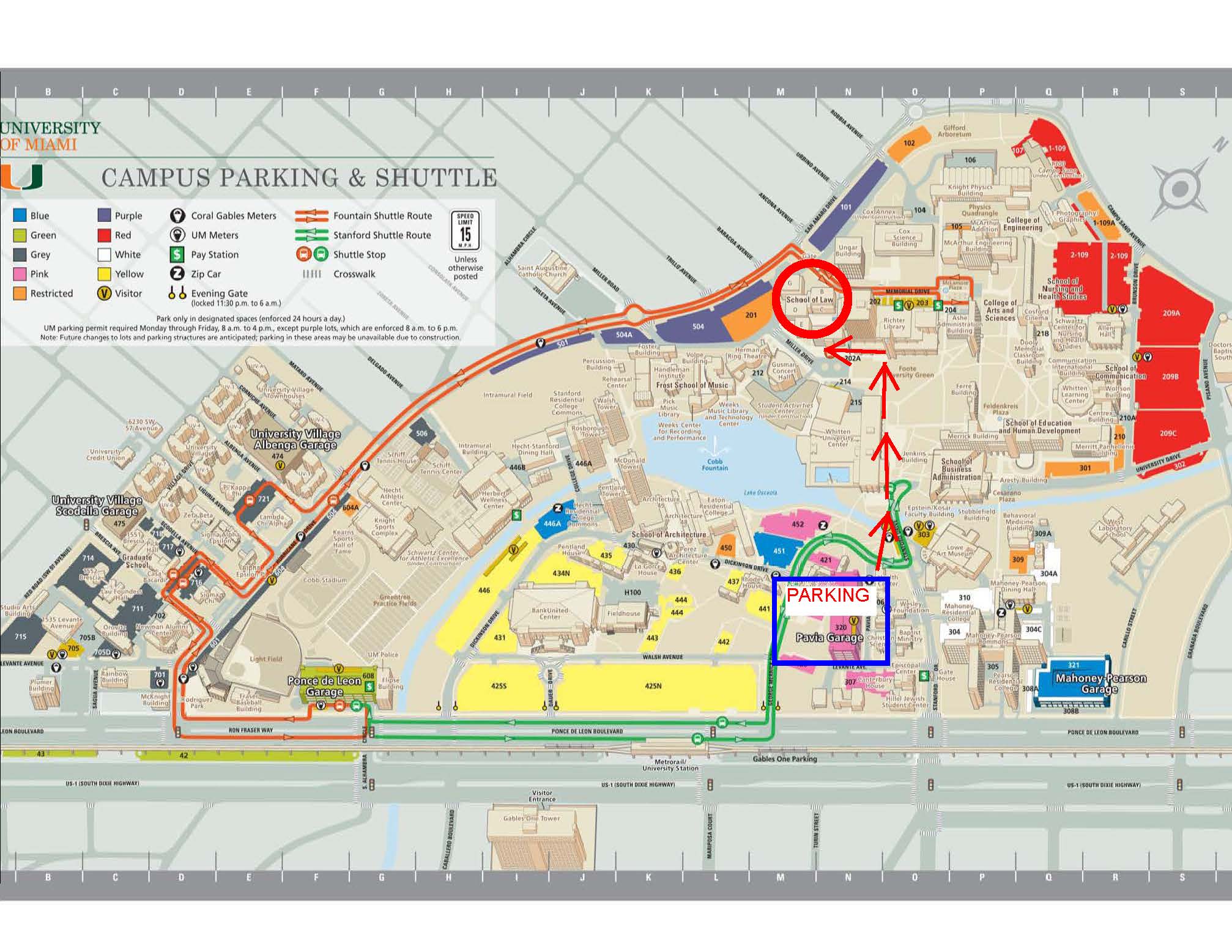 University Of Miami Parking Map Directions/Parking/Maps For Miami Law | University Of Miami School Of Law